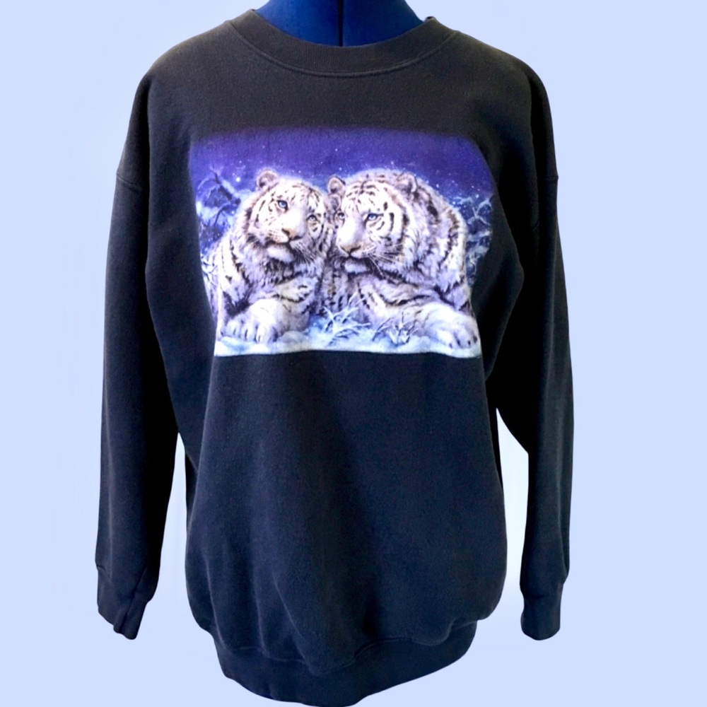 Vintage White Tiger Crewneck Navy Sweatshirt
